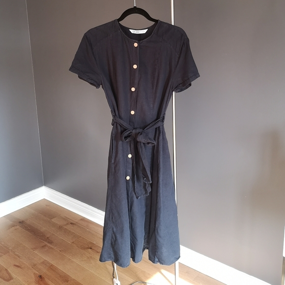 Zara navy linen dress